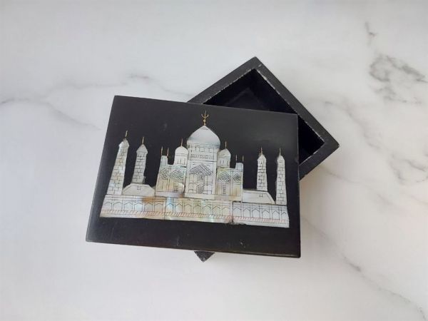 Vintage black box "Mosque" inlaid with natural mother-of-pearl